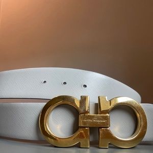 Salvatore Ferragamo Gray Belt | Gold Buckle